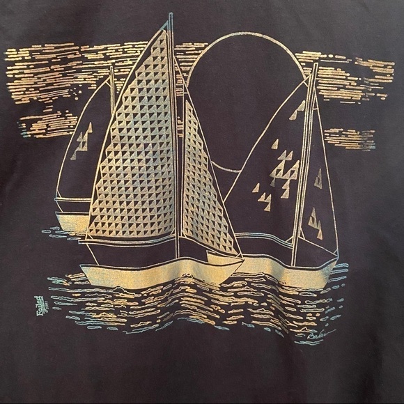 Vintage Hanes Blue Foiled Again 1991 Sailing Graphic T-Shirt Size Medium - Picture 2 of 8